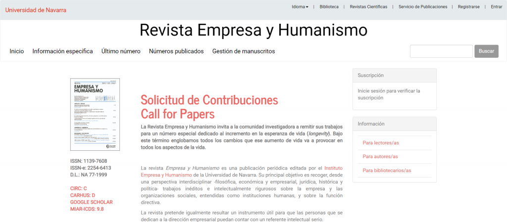 Revista empresa y humanismo